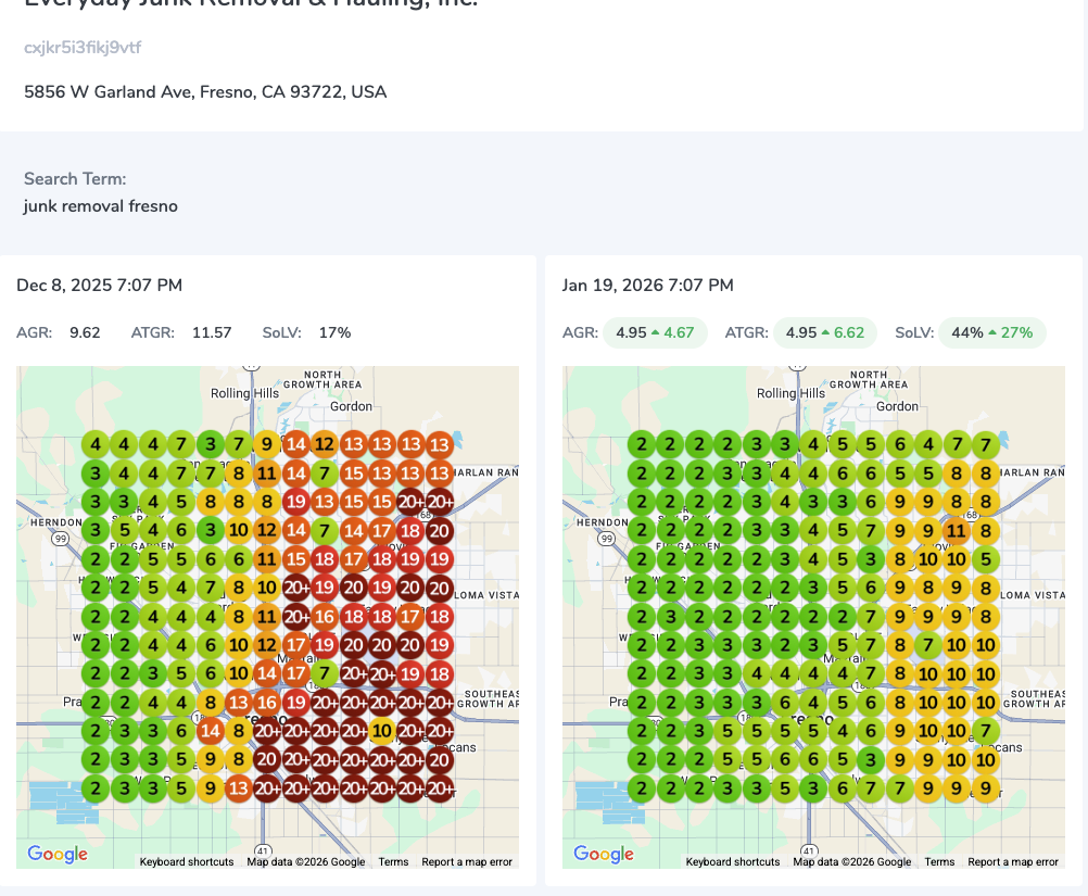 EveryDay Junk Removal & Hauling GMB ranking before vs after for junk removal fresno